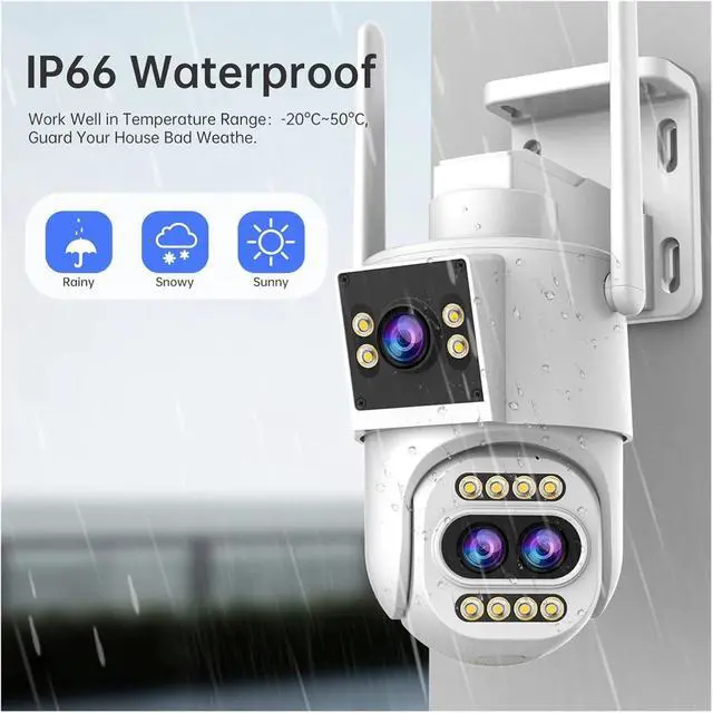 Alt view image 6 of 6 - 8MP 4K WiFi Outdoor PTZ Three Lens Surveillance IP Camera