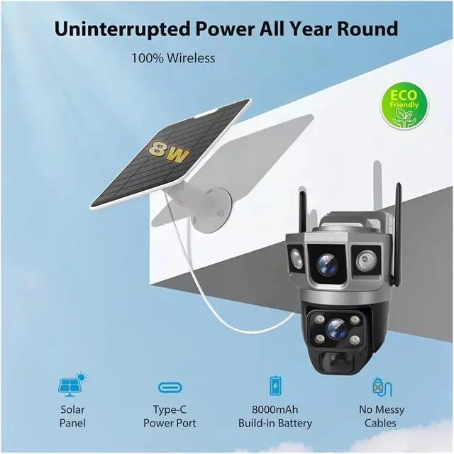 Alt view image 4 of 7 - 12MP Triple Screen Solar WiFi Outdoor Security IP Camera