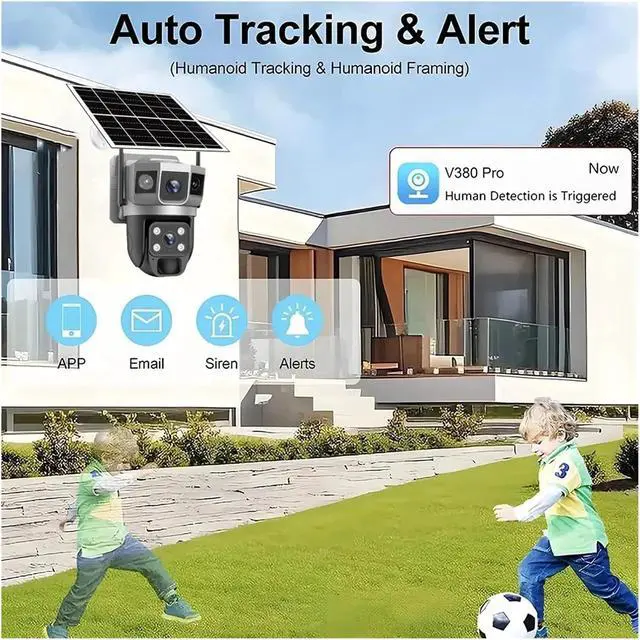 Alt view image 6 of 7 - 12MP Triple Screen Solar WiFi Outdoor Security IP Camera