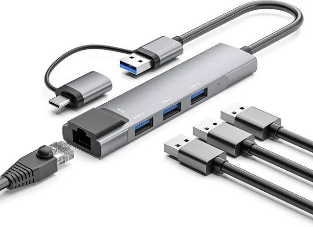 Main image of USB C to Ethernet Adapter, USB C Hub with RJ45 Gigabit and 3 USB 3.0 Ports, Thunderbolt 3 Multiport Adapter Hub 4 in 1 for MacBook Pro/Air, iPad Pro, iMac, Dell XPS, Surface Pro, Chromebook