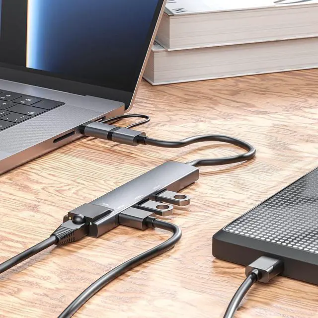 Alt view image 6 of 7 - USB C to Ethernet Adapter, USB C Hub with RJ45 Gigabit and 3 USB 3.0 Ports, Thunderbolt 3 Multiport Adapter Hub 4 in 1 for MacBook Pro/Air, iPad Pro, iMac, Dell XPS, Surface Pro, Chromebook