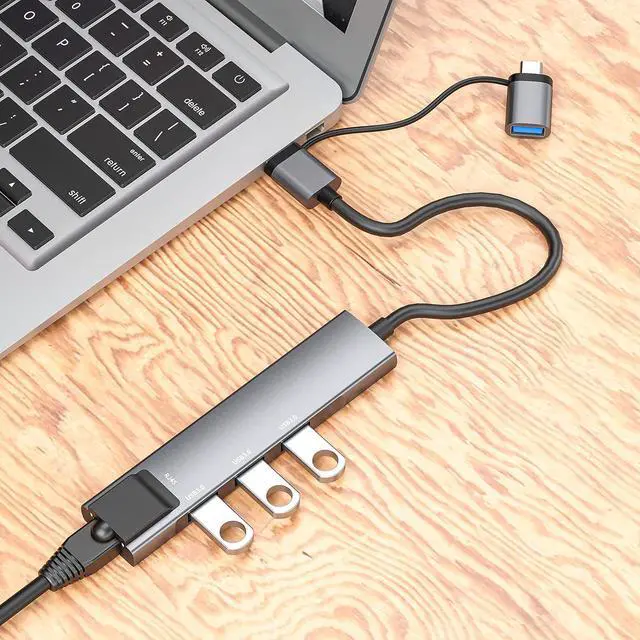 Alt view image 7 of 7 - USB C to Ethernet Adapter, USB C Hub with RJ45 Gigabit and 3 USB 3.0 Ports, Thunderbolt 3 Multiport Adapter Hub 4 in 1 for MacBook Pro/Air, iPad Pro, iMac, Dell XPS, Surface Pro, Chromebook