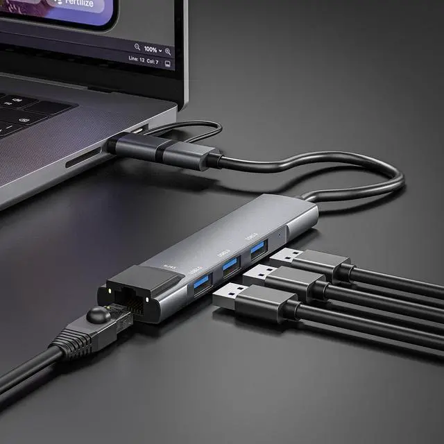 Alt view image 5 of 7 - USB C to Ethernet Adapter, USB C Hub with RJ45 Gigabit and 3 USB 3.0 Ports, Thunderbolt 3 Multiport Adapter Hub 4 in 1 for MacBook Pro/Air, iPad Pro, iMac, Dell XPS, Surface Pro, Chromebook