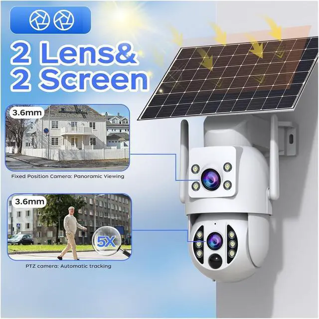Alt view image 3 of 6 - Dual Lens Solar WiFi PTZ Outdoor Security Camera