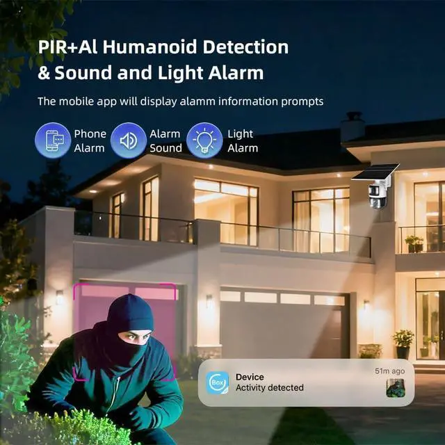 Alt view image 5 of 7 - for UBOX solar security cameras, outdoor dual lens 6MP 36X optical zoom metal body monitoring cameras, human tracking and detection, full-color night vision, warehouse lane outdoor monitoring cameras3