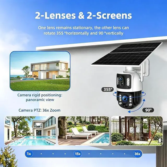 Alt view image 3 of 7 - for UBOX solar security cameras, outdoor dual lens 6MP 36X optical zoom metal body monitoring cameras, human tracking and detection, full-color night vision, warehouse lane outdoor monitoring cameras3