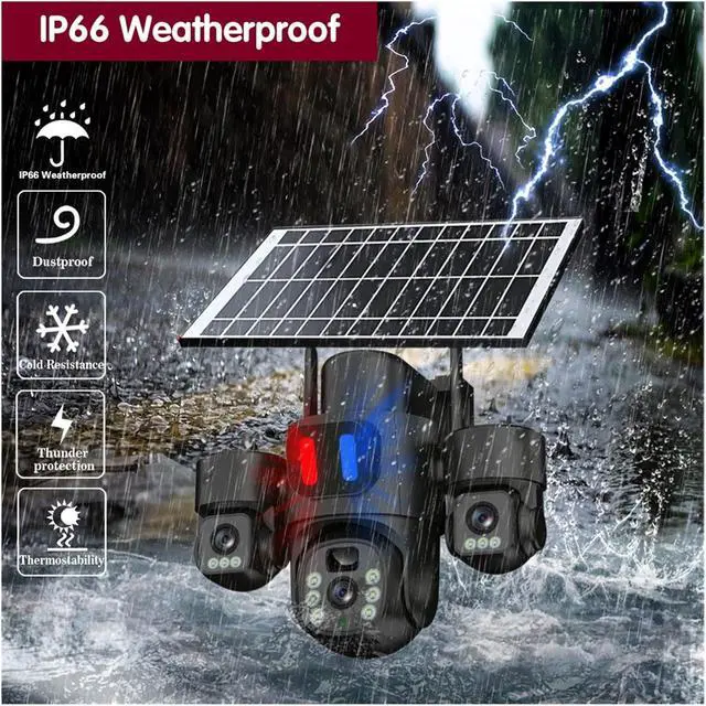 Alt view image 4 of 6 - 12MP Three Lens Solar WiFi PTZ Outdoor Security Camera