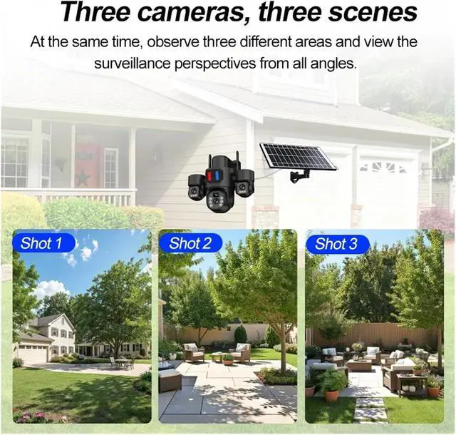 Alt view image 5 of 6 - 12MP Three Lens Solar WiFi PTZ Outdoor Security Camera