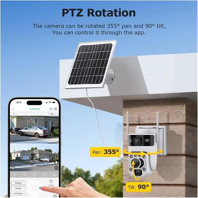 Alt view image 7 of 7 - 12MP Dual Lens Solar WiFi 4G PTZ Outdoor Security Camera