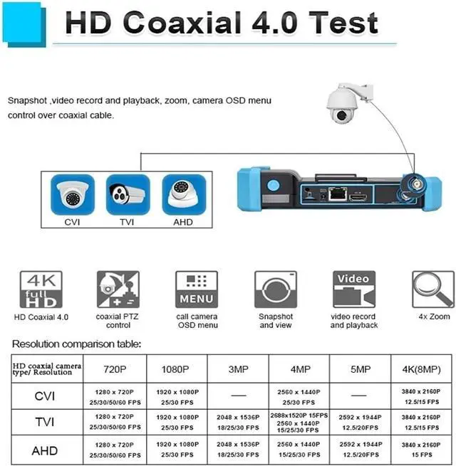 Alt view image 4 of 6 - 5.4 Inch IPS Touch Screen IPC Tester Tool CCTV Camera Tester 8MP AHD CVI TVI CVBS IP Camera HD Display Video Monitor(IPC5200C)