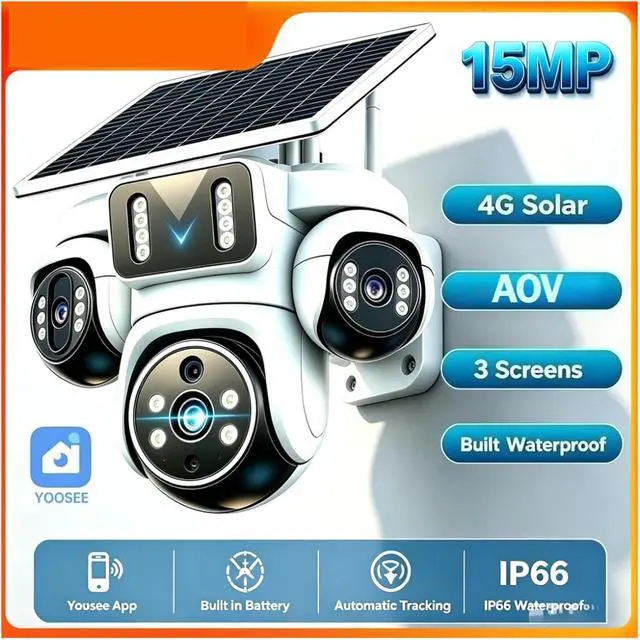 Alt view image 2 of 7 - 15MP Three Screen 4G Solar Outdoor Security Camera