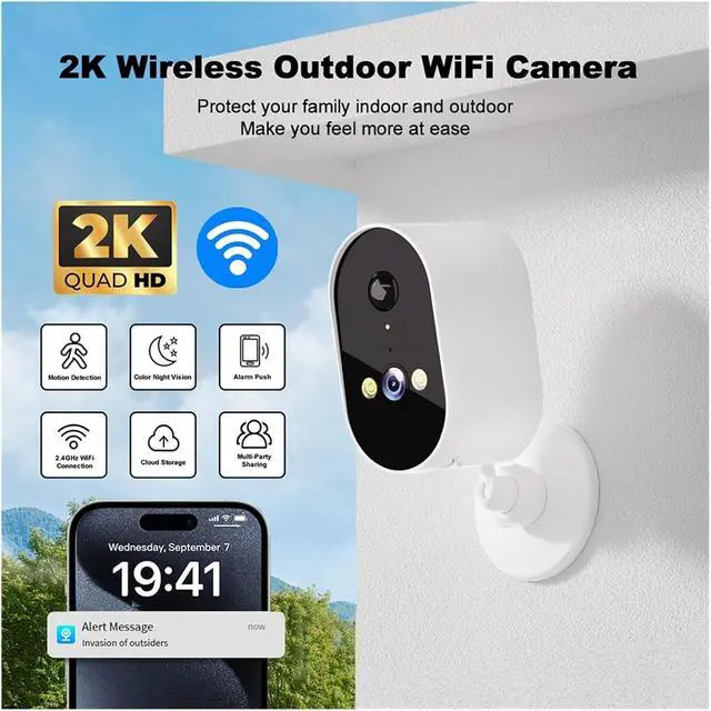 Alt view image 3 of 7 - 2K Waterproof WiFi Outdoor Security IP Camera