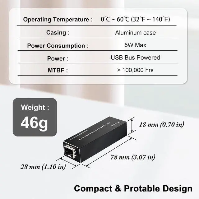 Alt view image 6 of 6 - Mini USB 3.0 to SFP Gigabit Ethernet Adapter Fiber Optic Network Adapter Network Interface Card Compatible with Windows/macOS/Linux,High Performance Transfer Rate,Full/Half Duplex