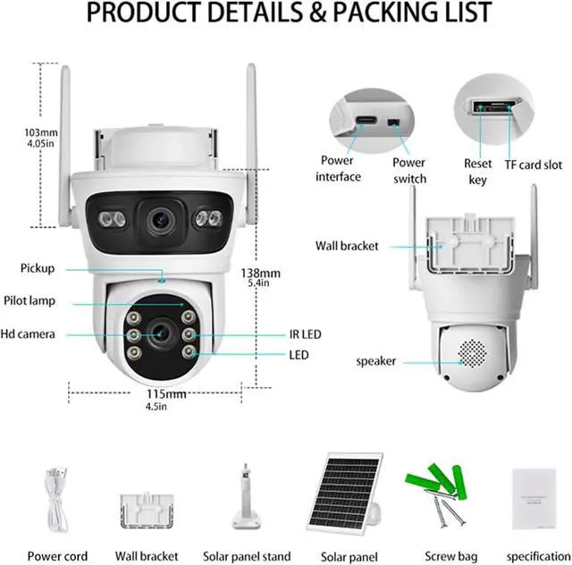Alt view image 3 of 7 - 2K 6MP Solar WiFi Outdoor Security Camera, Dual Lens Two-Way Audio Surveillance Cam(Camera add 32G Card)