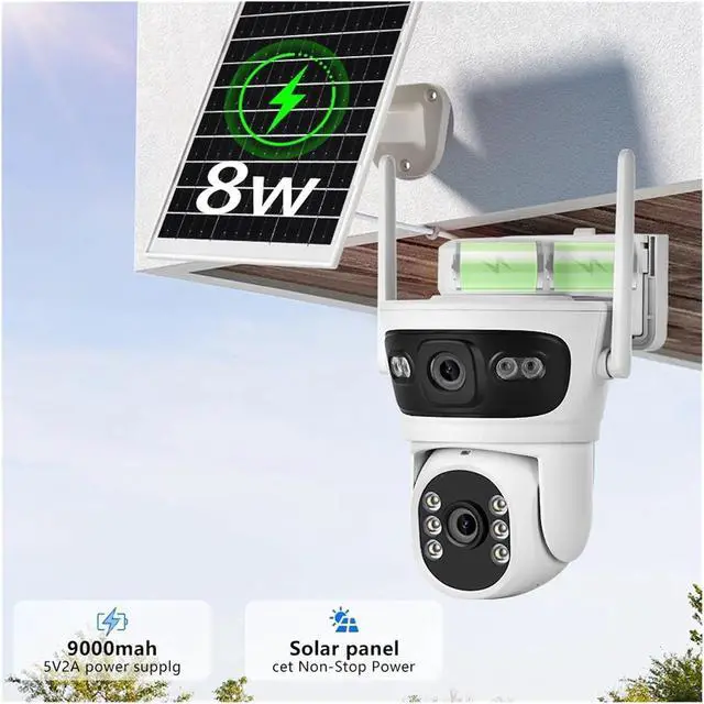 Alt view image 4 of 7 - 2K 6MP Solar WiFi Outdoor Security Camera, Dual Lens Two-Way Audio Surveillance Cam(Camera add 32G Card)