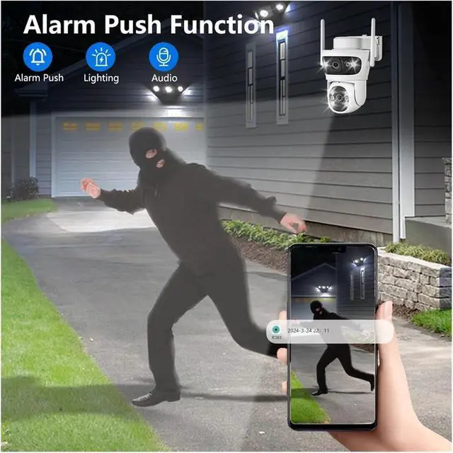 Alt view image 6 of 7 - 2K 6MP Solar WiFi Outdoor Security Camera, Dual Lens Two-Way Audio Surveillance Cam(Camera add 32G Card)