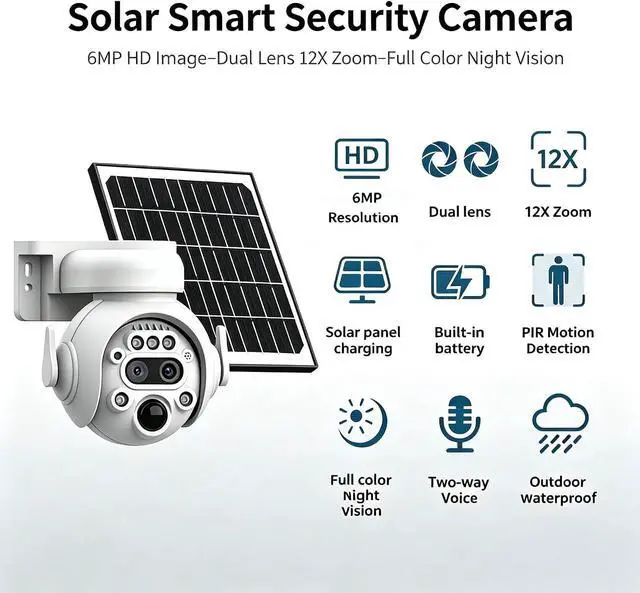 Alt view image 2 of 7 - 4G LTE 6MP Zoom Dual Lens Solar Outdoor Security Camera, WiFi Wireless PTZ Surveillance Camera for Yard Driveway Farm, PIR Human Detection, Dual Light Night Vision, Two-Way Audio, IP66 Waterproof,3