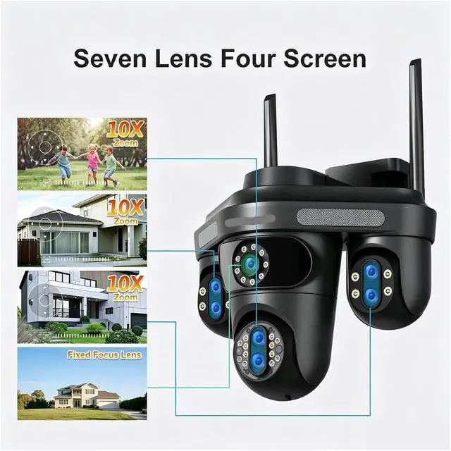 Alt view image 3 of 7 - 35MP 7 Lens 4 Screens WiFi Outdoor PTZ Security IP Camera