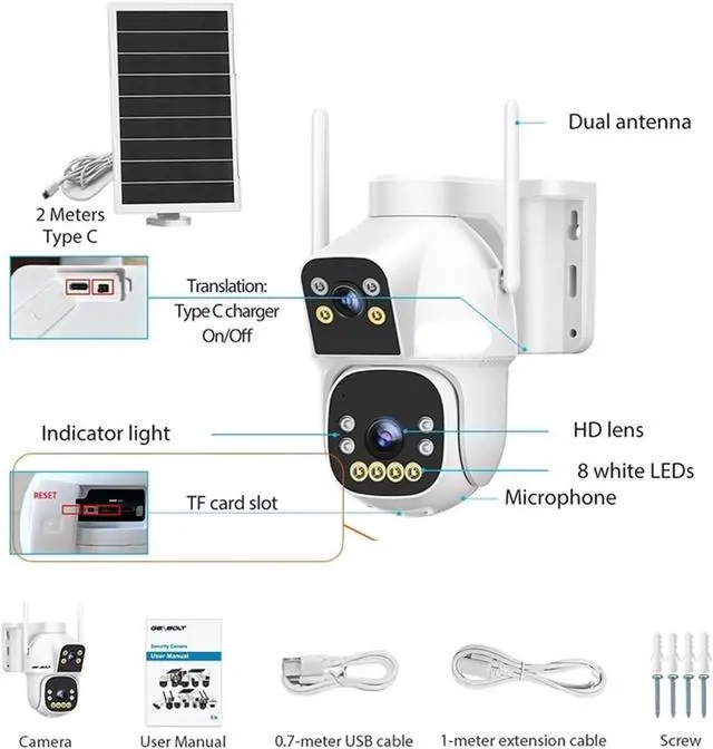 Alt view image 2 of 7 - 8MP 4G Solar Outdoor Security Camera Dual Lens 24/7 Recording CCTV Camera