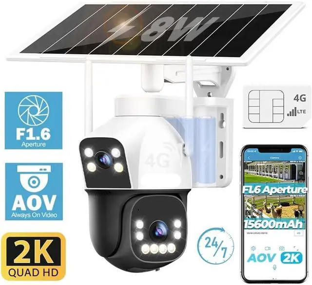 Alt view image 3 of 7 - 8MP 4G Solar Outdoor Security Camera Dual Lens 24/7 Recording CCTV Camera