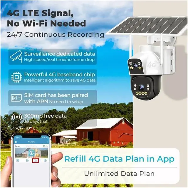 Alt view image 4 of 7 - 8MP 4G Solar Outdoor Security Camera Dual Lens 24/7 Recording CCTV Camera