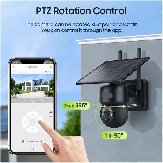 Alt view image 2 of 6 - 5MP Solar WiFi Wireless PTZ Outdoor Security IP Camera