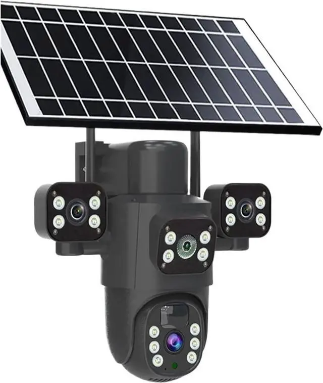 Main image of 12MP WiFi Solar Outdoor PTZ Camera Three Lens Three Screen Security IP Camera