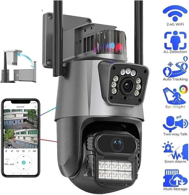 Alt view image 4 of 5 - 8MP Three Lens WiFi PTZ Outdoor Security Camera