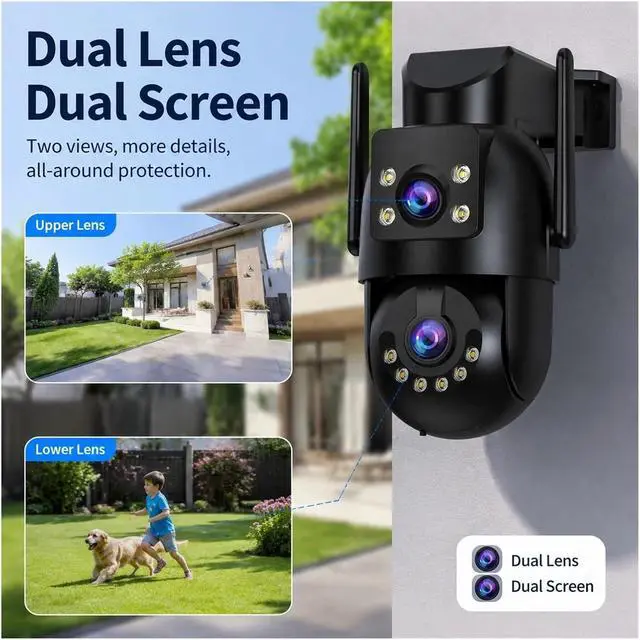 Alt view image 3 of 6 - 8MP 4K Dual Lens 5G WiFi Outdoor Security Surveillance IP Camera