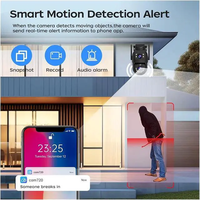 Alt view image 5 of 6 - 8MP 4K Dual Lens 5G WiFi Outdoor Security Surveillance IP Camera