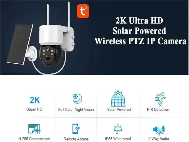 Alt view image 3 of 7 - Tuya Solar WiFi Low Power PTZ Outdoor Security Camera