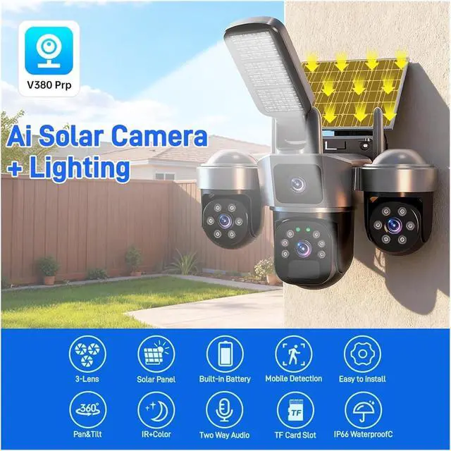Alt view image 2 of 7 - V380 15MP 8K Solar WiFi Outdoor Surveillance Camera