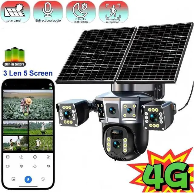 Alt view image 5 of 6 - 3 Lens Five Screen 4G Solar PTZ Outdoor Security IP Camera