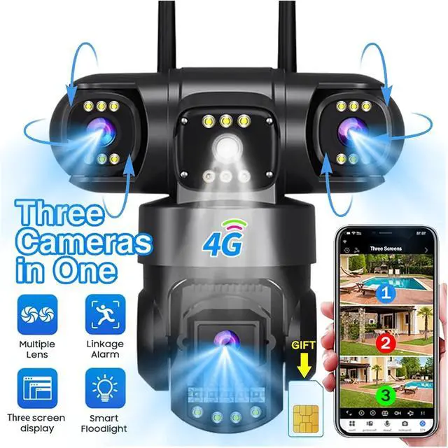 Alt view image 3 of 7 - 12MP 6K Three Lens 4G PTZ Outdoor Security Surveillance Camera