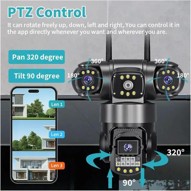 Alt view image 4 of 7 - 12MP 6K Three Lens 4G PTZ Outdoor Security Surveillance Camera