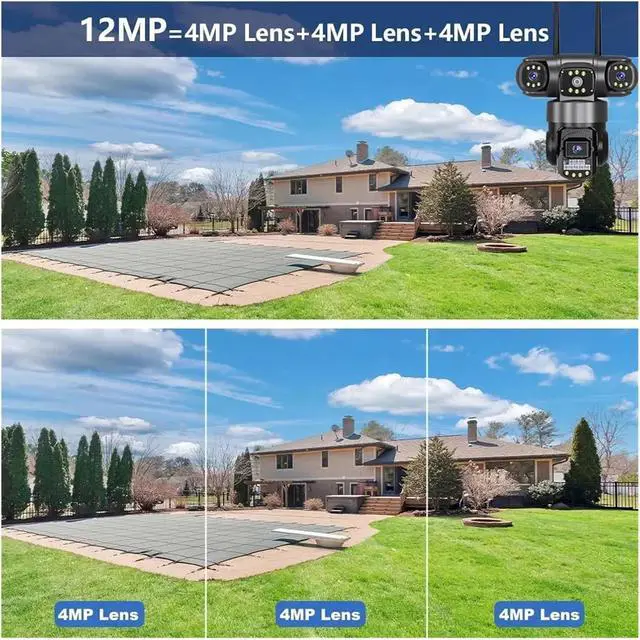 Alt view image 5 of 7 - 12MP 6K Three Lens 4G PTZ Outdoor Security Surveillance Camera
