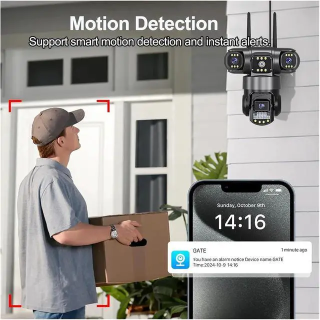 Alt view image 6 of 7 - 12MP 6K Three Lens 4G PTZ Outdoor Security Surveillance Camera