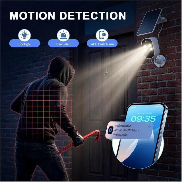 Alt view image 7 of 7 - 2K Solar Powered Outdoor Security Camera, 2.4G WiFi IP CCTV Camera with AI Human Detection, Waterproof & Night Vision Rechargeable Battery Surveillance Cam(100-240V AU Plug)