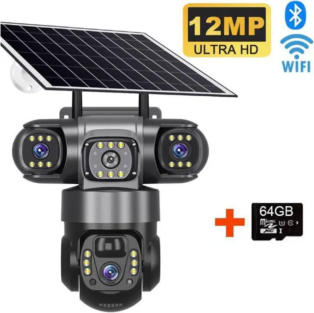 Alt view image 2 of 7 - 12MP 3 Lens 3 Screen Solar Outdoor Security IP Camera