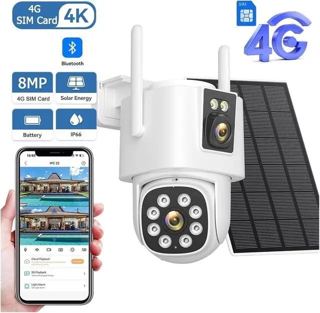 Alt view image 3 of 7 - 8MP 4G LTE Dual Lens Solar Outdoor Security Camera