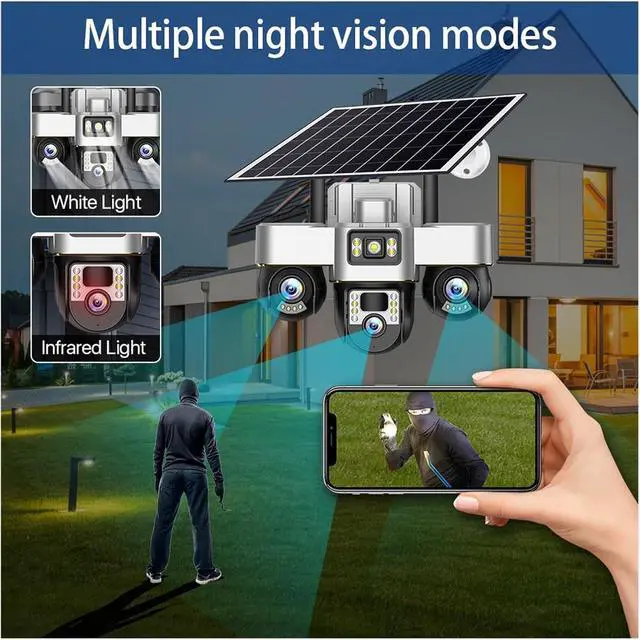 Alt view image 5 of 6 - 12MP 3 Lens 4G WiFi Solar Outdoor PTZ Security CCTV Camera