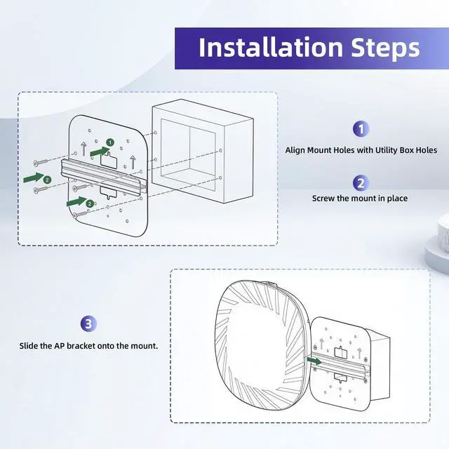 Alt view image 3 of 6 - Mounting Bracket for Wireless Access Point, for HP, Aruba AP-MNT-MP-E, Support Utility Box, Wall Mount, Lock Ring