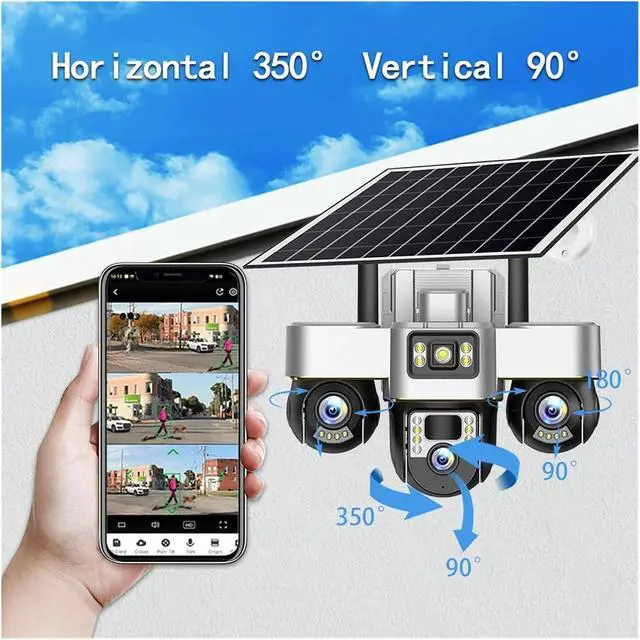 Alt view image 4 of 6 - 12MP 3 Lens 4G WiFi Solar Outdoor PTZ Security CCTV Camera