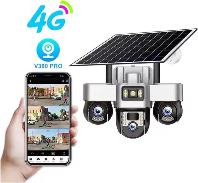 Alt view image 2 of 6 - 12MP 3 Lens 4G WiFi Solar Outdoor PTZ Security CCTV Camera