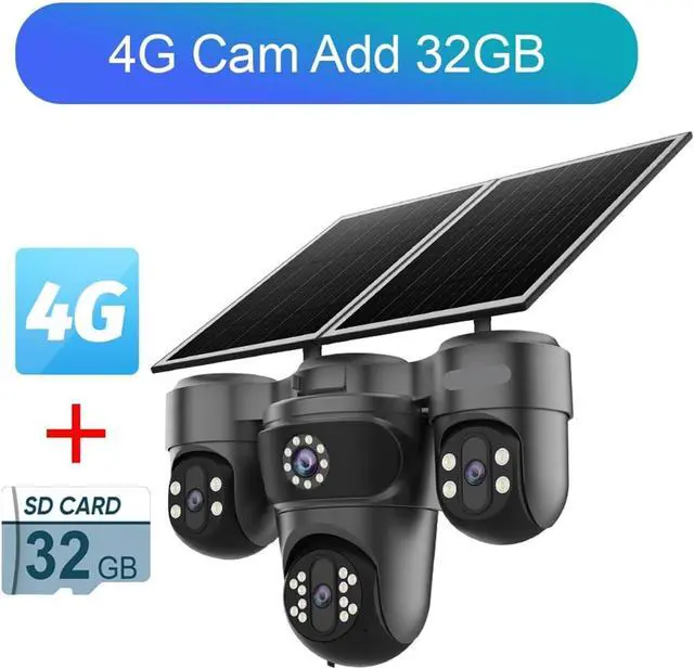 Alt view image 2 of 7 - 20MP 4G AOV Solar Outdoor CCTV Camera Three PTZ Four Screens Surveillance Camera