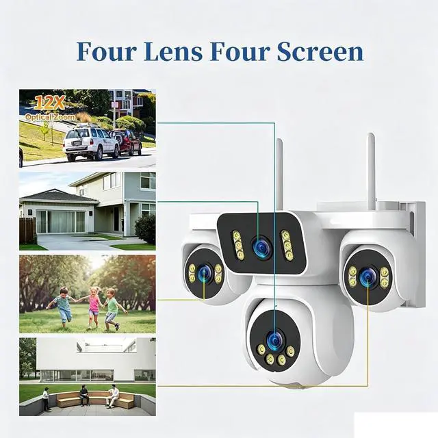 Alt view image 2 of 7 - 20MP Four Screen 4G AOV Solar PTZ Waterproof Security Camera