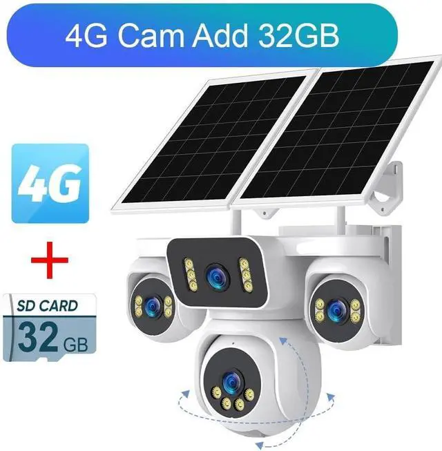Alt view image 6 of 7 - 20MP Four Screen 4G AOV Solar PTZ Waterproof Security Camera