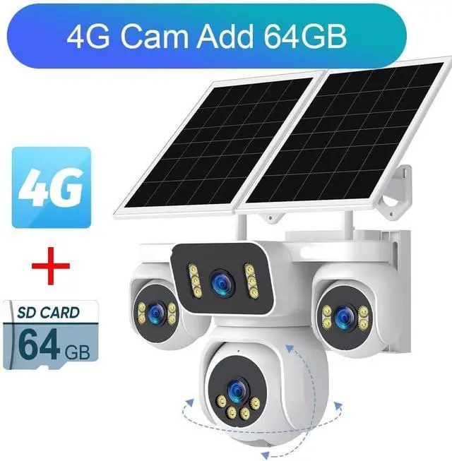 Alt view image 7 of 7 - 20MP Four Screen 4G AOV Solar PTZ Waterproof Security Camera
