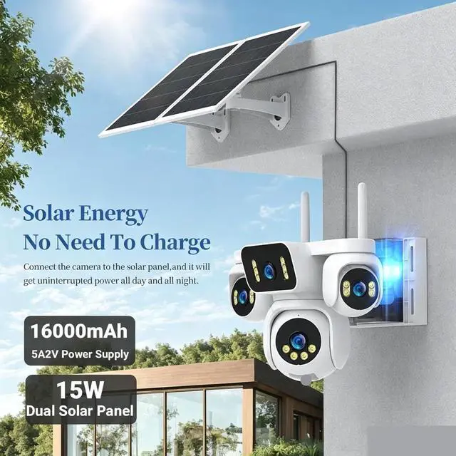Alt view image 5 of 7 - 20MP Four Screen 4G AOV Solar PTZ Waterproof Security Camera