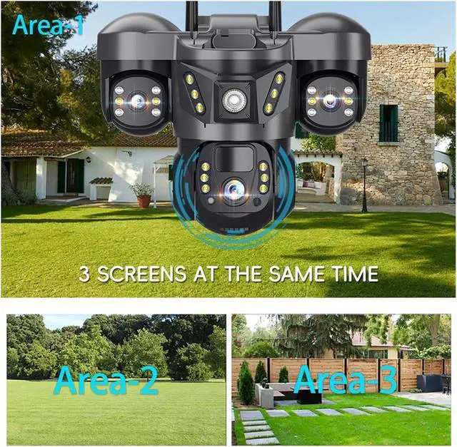 Alt view image 2 of 6 - 15MP 8K 3 Lens 4G Solar Outdoor PTZ Security IP Camera